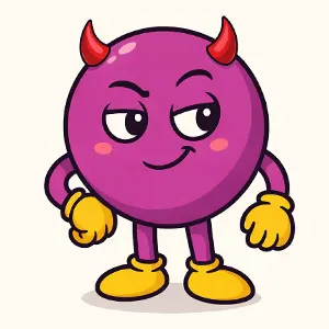 Drolix la mascotte de chausson drole en diablotin qui presente les chaussons smiley violet