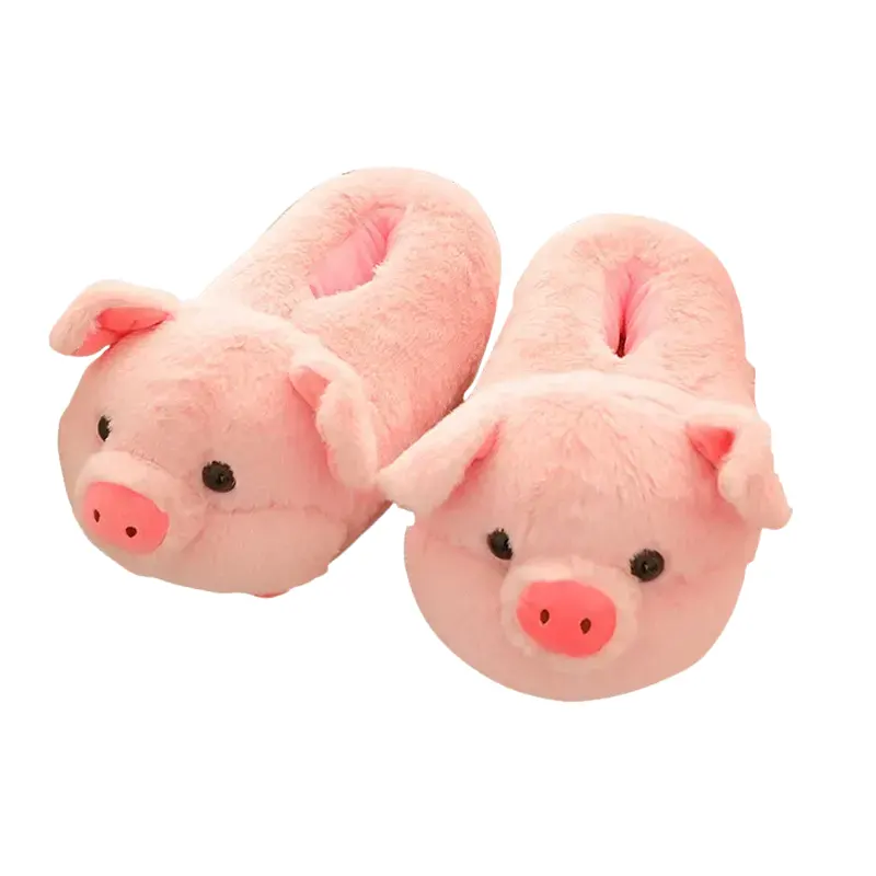 chausson-cochon-rose-animaux-peluche Chausson cochon rose en peluche douce avec tête de cochon, modèle fun et confortable pour la maison