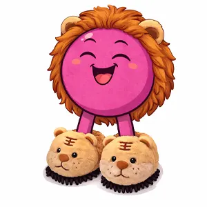 Drolix joyeux avec crinière de lion et chaussons peluche lion aux pieds 