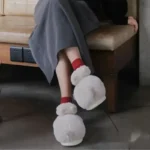 chausson-chat-beige-chaussons-chat-peluche-face