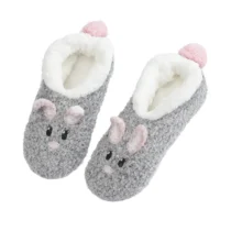 Chausson Souris Femme gris avec oreilles roses et doublure blanche douce