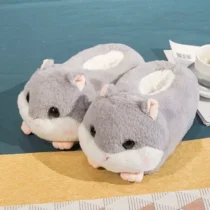 Paire de chaussons hamster gris en peluche