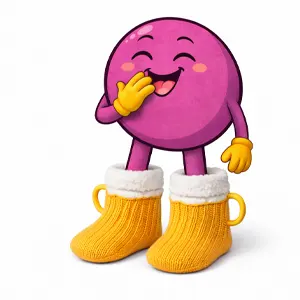 Drolix la mascotte de chausson-drole qui porte les chaussons chaussettes bière