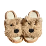 claquettes-fourrures-femme​-chien-beige