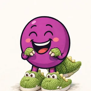 Drolix mascotte Chausson Drôle avec petits bras de T-Rex portant des chaussons dinosaure verts