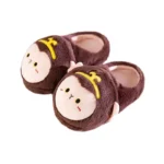 chausson singe kawaii moelleux avec tête de singe, pantoufles animaux mignonnes