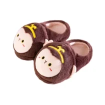 chausson singe kawaii moelleux avec tête de singe, pantoufles animaux mignonnes