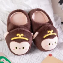 chausson singe kawaii marron pantoufles animal humoristiques confortables