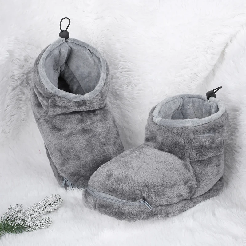 pantoufle-chauffante-confort-hiver pantoufle chauffante polaire hiver grise usb confortable pour la maison