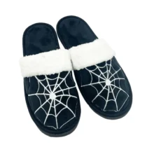 Pantoufle Araignée Halloween femme noire avec toile blanche