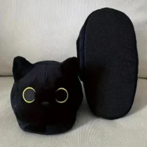 Pantoufle Chat Noir avec semelle noire antidérapante
