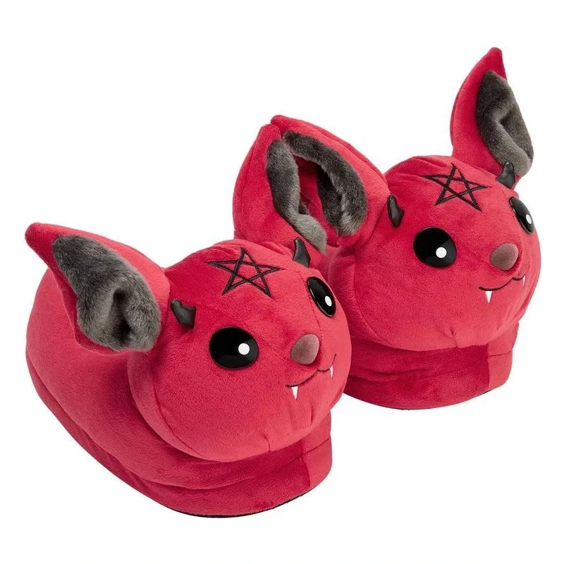 pantoufles-petit-diablotin-rouge-paire Pantoufles petit diablotin rouge en relief 3D pour Halloween