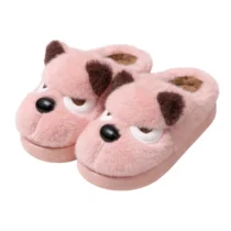 Chausson Chien Femme Boudeur rose avec des yeux blanc et oreilles marrons